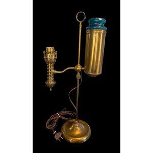Antique Manhattan Brass Co. Parlor Student Lamp Aqua Blue Oil Reserve Glass Tank